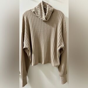 Cozy Tan Ribbed Turtleneck Sweater